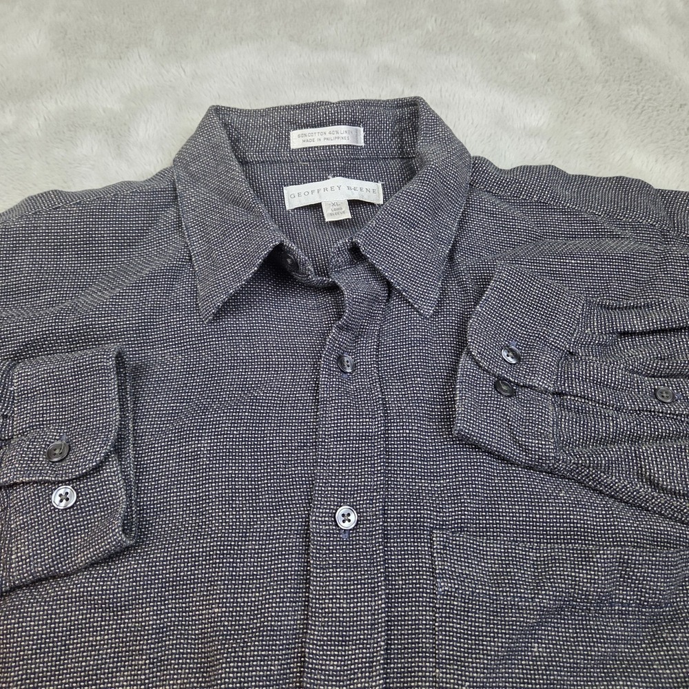 Geoffrey Beene Linen Button Down Shirt Mens XL Long Sleeve Cotton Blend Charcoal